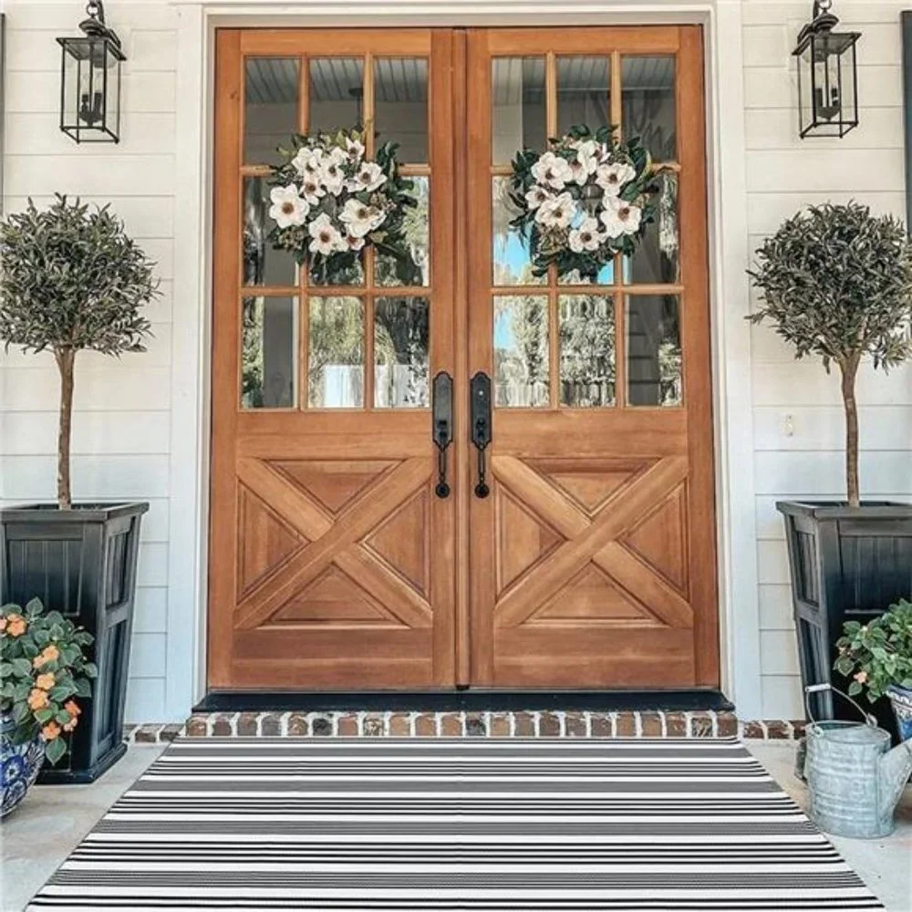 Black and White Striped Outdoor Rug Front Porch Rug 35.4''x59'' (35.4''x59'')